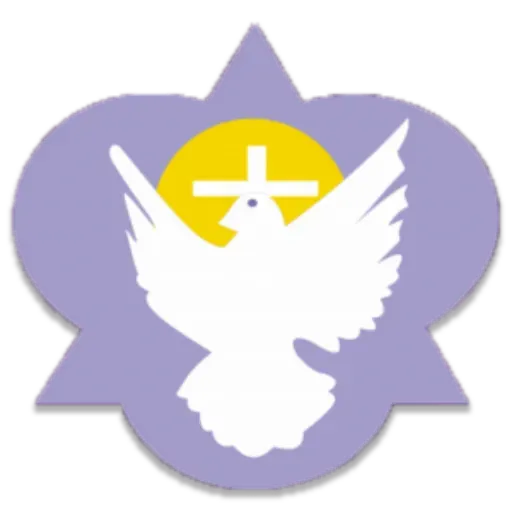 Logo d'Inter Funéraire représentant une colombe blanche et une croix devant un cercle jaune